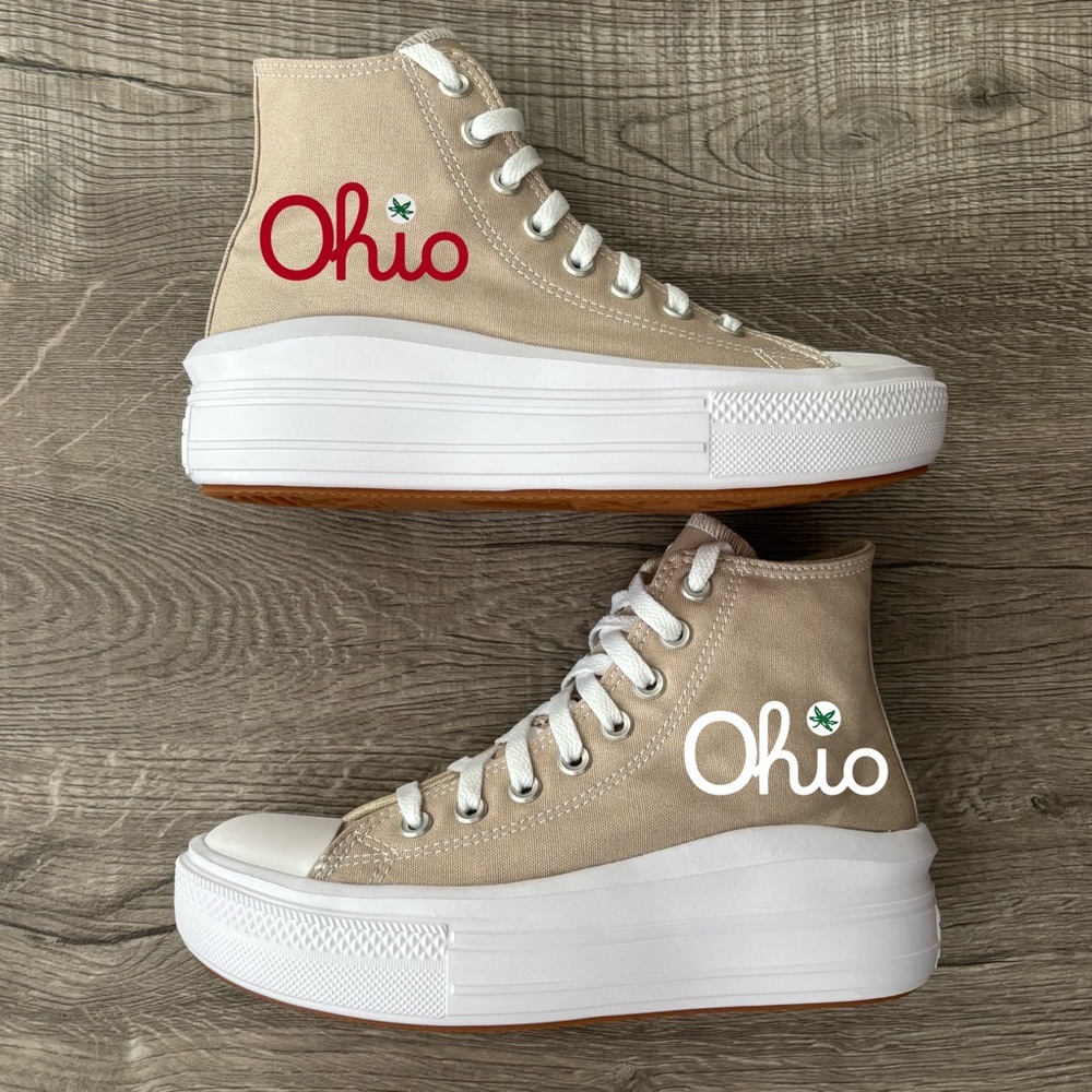 ⭕️🏈🏟️ Ohio State Custom Converse High Top Move Platform Sneakers